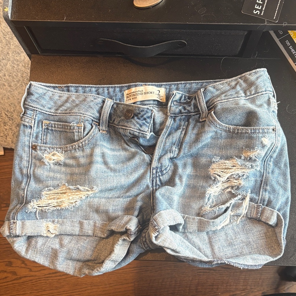 Abercrombie & Fitch Light Blue Distressed Jean Shorts